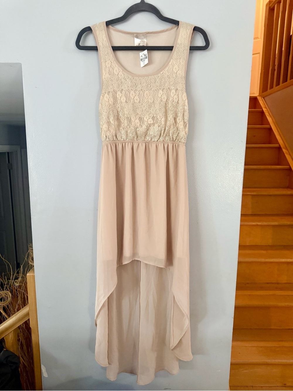 Jella Couture Nude Beige High-Low Lace Sequin Dress - Size M